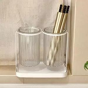 투명 수저 꽂이 원형 숟가락 정리 보관함 컵형 물빠짐 케이스