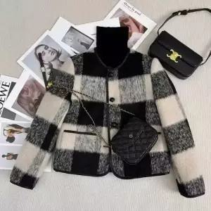 모직 톱 체크 여자모직코트 숏코트 도톰한 배색 봄가을 기모 숏 ible3