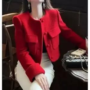 레드 모직 고감각 코트 여자모직코트 쇼트 ible1