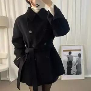 모직 빈티지 스트링 코트 터틀넥 여자모직코트 더블 슬림 ible1