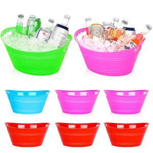 8Pc 아이스 버킷, 파티용 플라스틱 손잡이가 달린 음료 버킷 와인 맥주 샴페인 병용 타원형 저장 욕조, 4.3리터(세트-1)