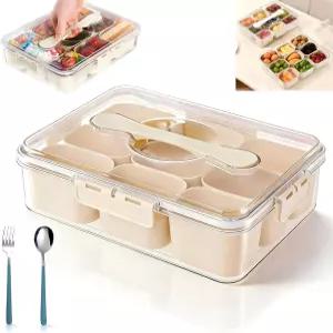 뚜껑과 손잡이가 있는 비도니오 분할 서빙 트레이 - 9칸 휴대용 스낵 플래터 정리함 캔디 과일 견과류