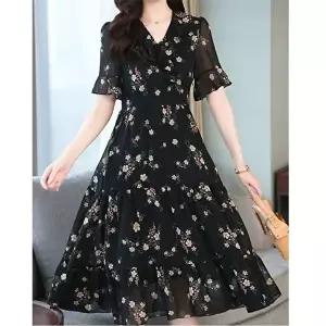 프릴 여자 꽃무늬 반팔 원피스 시스루 데이트룩 시스루원피스 쉬폰원피스 미디움원피스 플라워