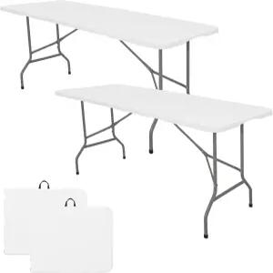 접이식 테이블 2종 세트 6피트 경량 캠핑 휴대용 플라스틱 직사각형 야외 식탁 스틸 다리 손잡이와 실내