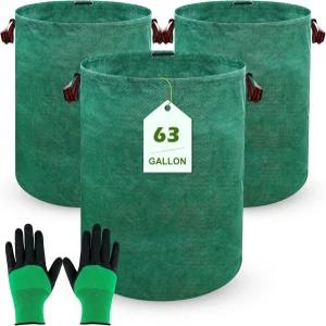 63갤런 잔디 및 잎자루 정원 가꾸기 장갑이 달린 재사용 가능한 마당 쓰레기 봉투 관리 캠핑 재활용을 위한