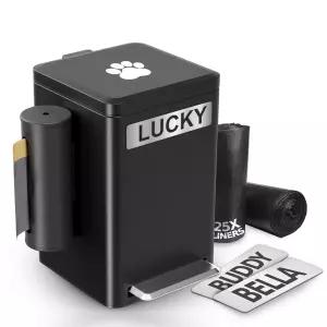 외부 개똥 쓰레기통 뚜껑이 있는 6L 금속 야외 필터가 반려동물 탈착식 내부 버킷 가방 홀더 스티커 및