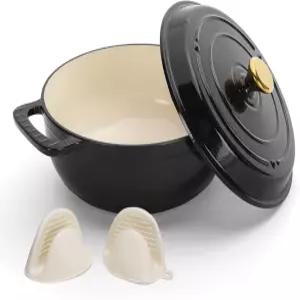 본로 원형 더치 오븐 뚜껑 및 이중 손잡이가 있는 에나멜 주철 냄비 최대 화씨 500°까지 안전 사워도우 빵