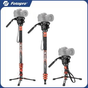 Fotopro 카본 모노포드 번들, 페달 잠금 비디오 유체 헤드, DSLR 카메라용 여행용 186cm, 3 in 1