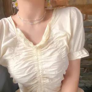 여자 이중 클리어 파스텔 미니 비즈 진주 초커 목걸이