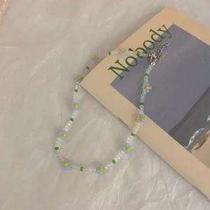 여자 반투명 비즈 꽃 플라워 데일리 초커 목걸이