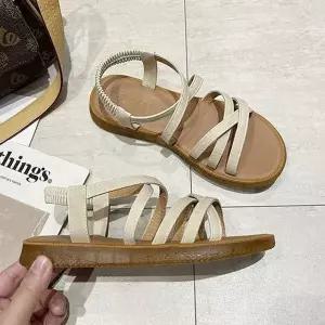 [하프클럽/]여성 여름 슬리퍼 스트랩 밴딩 플랫샌들 패션 샌들