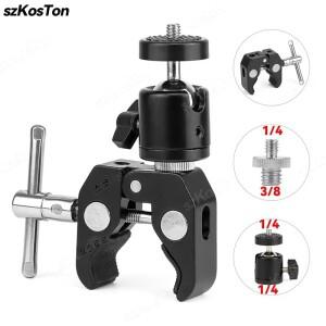 360도 회전 가능한 슈퍼 클램프 ° 미니 볼 헤드 퀵 릴리스 브래킷 삼각대 마운트 1/4 나사 클립 DSLR 카메
