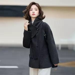 마킷5 울 모직 가을 따스한 러블리 탈부착 여성코트 시크 양면 코트 상의 JEN3