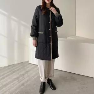 [다잇템]여자 색배합 롱 FW 스냅단추 패딩코트 점퍼