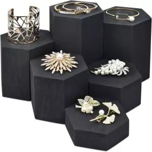 무카 원목 6개 육각형 라이저는 디스플레이 주얼리 및 액세서리 스탠드 피규어 블랙 컬러