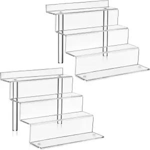 WISIEW 대형 2팩 아크릴 디스플레이 라이저 - 4단 선반 컵케이크 스탠드 클리어 향수 정리함 피규어 디저트