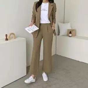 [다잇템]여자 고무줄 셋업바지 핀턱 나일론 H라인 정장바지