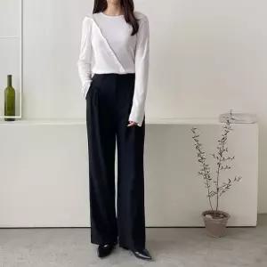 [다잇템]여자 고함량 검정 핀턱 편한 젠더리스룩 클래식 정장바지