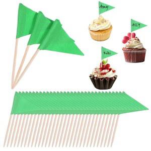 구들링 200개 골프 플래그 컵케이크 토퍼, 이쑤시개, 쓰기 가능한 표면이 있는 솔리드 그린 이쑤시개 깃발, 결혼식 파티 뷔페 DIY 장식용 과일 치즈 마커 빈 깃발