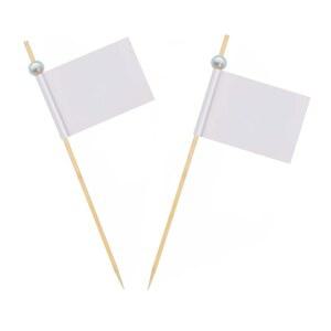 자바드 화이트 블랭크 이쑤시개 깃발, 치즈 마커 플래그 작은 미니 스틱 컵케이크 토핑 깃발 이쑤시개는 펄 깃발로 덮여 있습니다