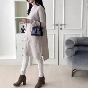 [다잇템]여자 폴라넥 양포켓 스웨터 롱 사이드슬릿 조끼