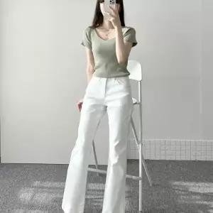 [다잇템]여자 파스텔 부츠컷 스판 봄옷 흰색 면바지