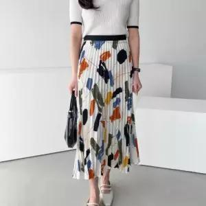 [다잇템]여자 알록달록 플리츠원단 MAXI 롱스커트