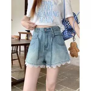 여름 빈티지 와이드 A라인 여자데님반바지 슬림핏 핫팬츠 빅사이즈 하이웨스트 청반바지 일자 ible2