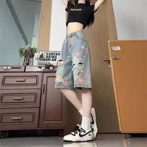 팬츠 캐주얼 여름 하의 반바지 빅사이즈 찢청 여자데님반바지 트레이닝 아우터 5 6부 ible2