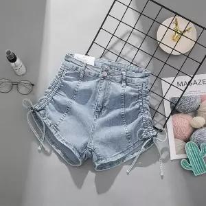 데님 여름 A라인 핫팬츠 여자데님반바지 스판 스키니 스트링 얇은 허리 반바지 스트랩 ible2