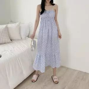 [다잇템]여자 면원단 실내복 프릴 롱원피스