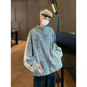 카고 코트 스트라이프 자켓 배색 스탠딩 워싱 청자켓 남자 데님 가을 원픽3