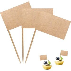 빈 이쑤시개 깃발 작은 미니 라벨링 칵테일 과일 컵케이크 토퍼 음식 장식용 DIY 스틱 깃발, 100팩(크래프트)