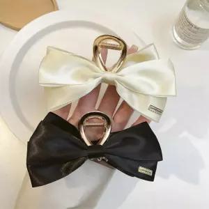 아이보리 블랙 리본헤어집게 예쁜머리핀 머리집게핀