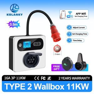 Kolanky 32A 22KW EV 충전기 모바일 Wallbox 16A 11kW CEE-Tuya APP를 통한 유형 2 소켓 자동차 시간 설정