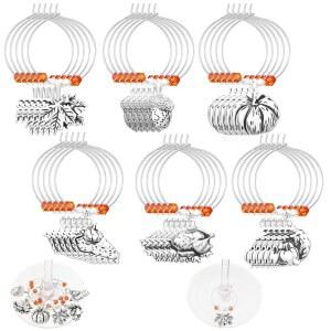 추수감사절 파티 테이블 용품 선물용 와인 참 30종 세트 가을 수제 잔 음료 마커 튀르키예 호박 단풍잎 치즈 식별 액세서리