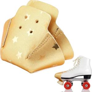 게이가 2피스 롤러 스케이트 토 가드 인조 가죽 쿼드 보호대 글리터 골드 별 패턴