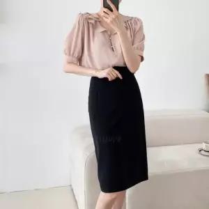 [다잇템]여자 여름 직장인 프릴 카라넥 반팔 블라우스