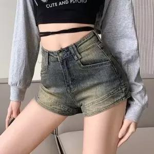 아브릴 청 빈티지 여름 여성데님반바지 청반바지 하이웨스트 핫팬츠 스키니 UNO2