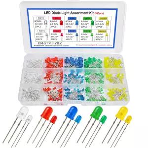 300개 3mm 및 LED 다이오드 모음 키트 - DIY 전자제품 아두이노 라즈베리 파이 과학 프로젝트용 5가지 색상