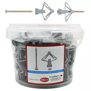 100개 드라이월 앵커 키트 중공벽 앵커 석고보드 플러그 나사 버터플라이 확장 튜브 파이프 50세트