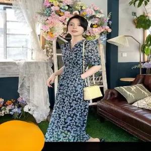 원피스 여친 캐주얼 하계 쉬폰 브이넥 예쁜 반팔 중기장 슬림핏 잔꽃무늬 SPO마켓2