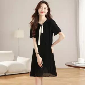 원피스 치마 검정 여성용 캐주얼 여름 쉬폰 슬림핏 플리츠 예쁜 통통 SPO마켓2