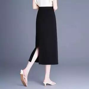 스커트 블랙 여성 봄 힙업 스팽글 H라인스커트 중기장 자수 일자 원턱 ible1