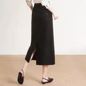 스커트 검정 여친 봄여름 롱스커트 체크 일자 힙치마 원턱 스팽글 H라인스커트 ible2