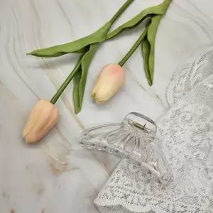 투명화이트 나비 헤어 집게핀 라운드 머리핀 머리 장식