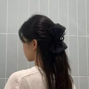 쉬폰 왕리본 헤어집게핀 블랙