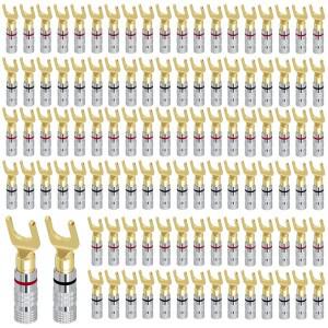 금도금 Y U 모양 바나나 플러그, 오디오 스피커 나사 포크 스페이드 케이블 와이어 커넥터, 4 개