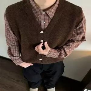 니트 캐주얼 빈티지 단추 가디건 나시 브이넥 아우터 남자브이넥니트 플란넬 ible1