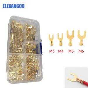 140/300Pcs 냉간 압착 단자 커넥터 스프링 삽입 포크 형 헤드 와이어 자동차 배선 접지